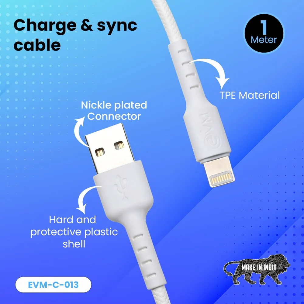 EVM USB To Iphone Lightning Charge & Sync Cable EVM-C-013-W view 5